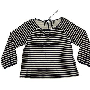 J. Crew Striped Peasant Top Navy‎ White Womens Size Large Nautical EUC